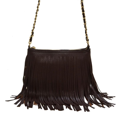 Faux Leather Fringe HandBag M031 38319 Brown